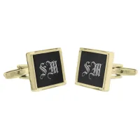 Fancy Black & White Two Monogram Square Cufflinks