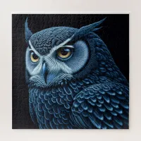 Blue and Black Serious Owl  Jigsaw Puzzle