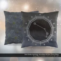 Dark Zodiac Astrology: Aries Black & Silver Throw Pillow