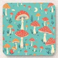 Retro Mushrooms in Vintage Colors Beverage Coaster