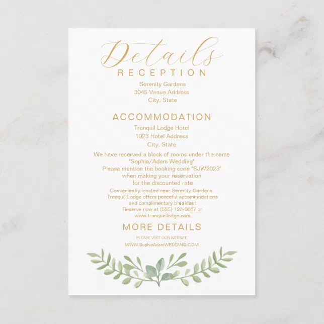 Rustic Watercolor Greenery Wedding Details Enclosure Card