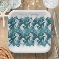 Coastal Christmas Seahorse & Snowflakes #13 ID1009 Paper Plates