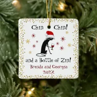 Chin Chin and a Bottle of Zin Funny Wine Cat Ceramic Ornament
