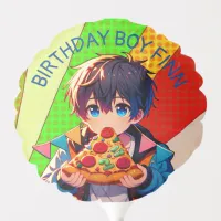 Anime Boy's Pizza Party Personalized Balloon