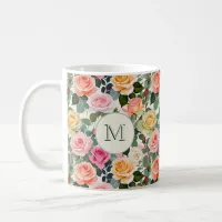 Floral Roses Elegant Flowers Pretty Monogrammed Coffee Mug