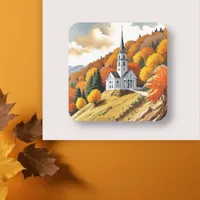 Church on a Hill in the Autumn Season Square Sticker