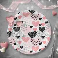 Hand Drawn Hearts and Dots Pattern ID471 Paper Plates