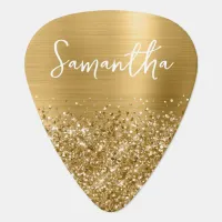 Glittery Gold Glam Name Guitar Pick