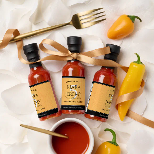 Elegant 5th Wood Wedding Anniversary Celebration Hot Sauces