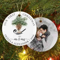 Christmas Chickadee Newlywed Mr and Mrs Photo Ceramic Ornament