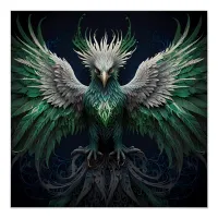 Majestic Green & White Phoenix Bird Poster