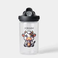 Cute Baby Cow Drinking Boba Kawaii Cartoon Water Bottle