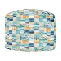 Patchwork Coastal Ocean Waves Beach Sea Patterned  Pouf