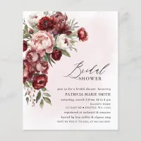 Budget Burgundy Floral Bridal Shower Invitations