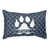 Dog Paws Minimal Modern Blue Name  Pet Bed