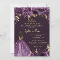 Purple Gold Floral Tan Princess Quincea&#241;era   Invitation