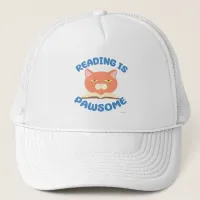 Reading is Pawsome Funny Book Fun Toon Feline Trucker Hat