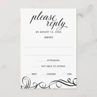 Elegant Swirls Wedding RSVP w/ Meal Choice (Black)