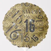 Sweet Sixteen Sparkle Word Cloud Black/Gold ID265 Balloon