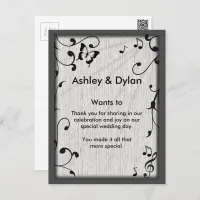 Music Butterfly Leaves Gray & Black Wood Wedding Postcard