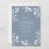 Dusty Blue Gray Wedding Vintage Elegant Luxury Invitation