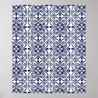 Indigo Blue White Hamptons Style Moroccan Pattern Poster