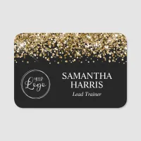 Gold Glitter and Black Logo Name Tag