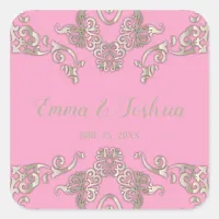 Luxury Glam Romantic Chic Pink & Gold Custom Name  Square Sticker