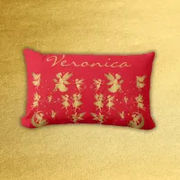 Gold Fairies with Pixie Dust on Red Monogram | Lumbar Pillow