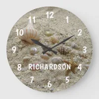 Beach Sand and Seashells Personalized Large Clock