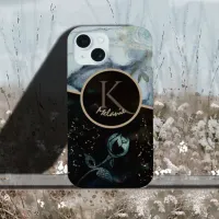 Black Blue Grey Marble Monogram Phone Case