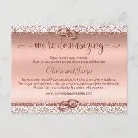 Wedding Downsizing Trendy Typography Rose Gold Announcement Postcard