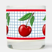 Red Cherries Design on Blue Checks Scented Candle