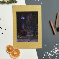 Niagara Falls Skylon Tower with Christmas Lights Holiday Postcard