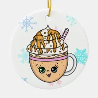 Mocha Frappuccino Coffee with Whipped Cream Ceramic Ornament