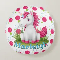Cute Unicorn with Name Round Throw Pillow
