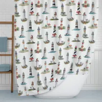 Lighthouses Nautical Coastal Christmas  Shower Curtain