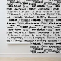 Reading Book Genres Black and White Typographic Wallpaper