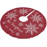 White Snowflakes on Red Brushed Polyester Tree Skirt