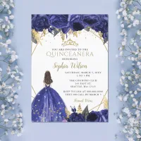 Royal Blue Gold Floral Princess Quincea&#241;era Invita Invitation