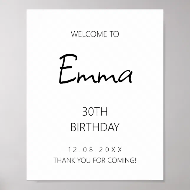 Black Handwritten Script 30th Birthday Welcome Poster