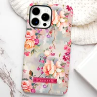 Pink and Peach Elegant Custom Name Floral  iPhone 16 Pro Max Case