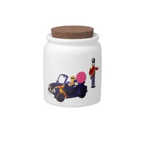 Cartoon Gingerbread Cruising in a Toy Car Candy Jar