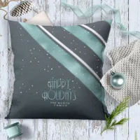 Christmas Stripe Pattern Teal/White ID862 Throw Pillow