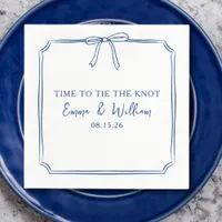 "Tie The Knot" Bow Simple Navy Blue Custom Wedding Napkins