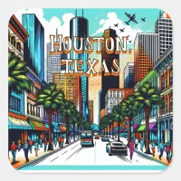 Houston, Texas Downtown City View Abstract Art Square Sticker