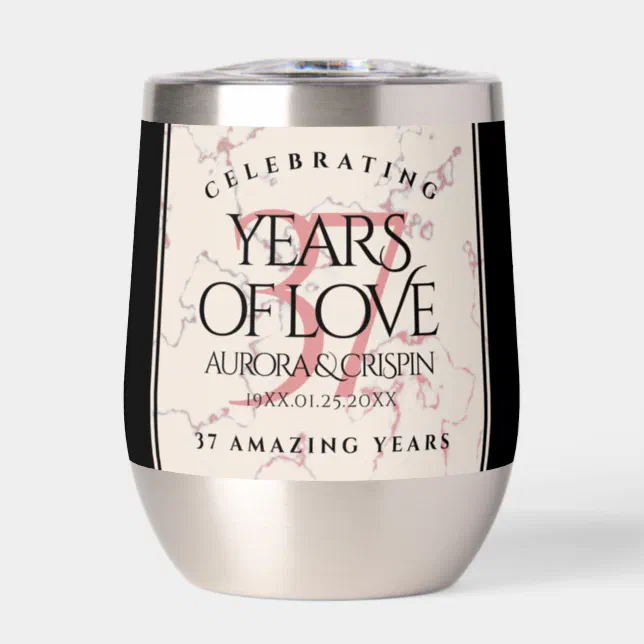 Elegant 37th Alabaster Wedding Anniversary Thermal Wine Tumbler