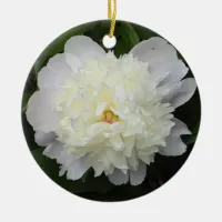 Pretty White Peonies Floral Christmas Ceramic Ornament