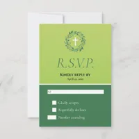 Two Tone Green Leafy Wreath Spring Baptism RSVP