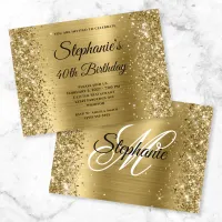 Glittery Gold Foil Fancy Monogram 40th Birthday Invitation